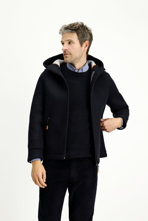 Dark Navy Wool Hooded Knit Jacket
