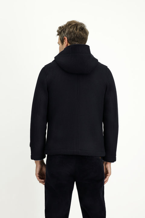 Dark Navy Wool Hooded Knit Jacket