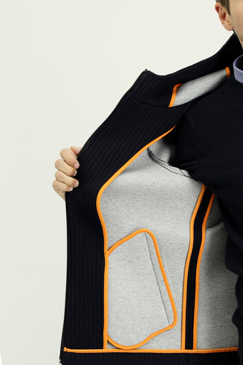 Dark Navy Wool Hooded Knit Jacket