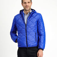 Navy Blue Hooded Quilted Sport Jacket