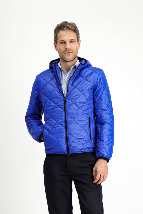 Navy Blue Hooded Quilted Sport Jacket