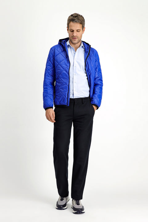Navy Blue Hooded Quilted Sport Jacket