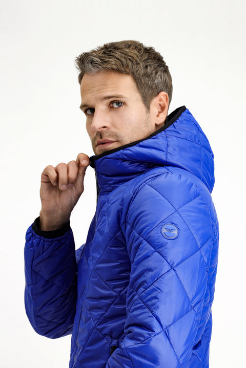 Navy Blue Hooded Quilted Sport Jacket