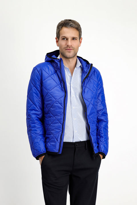 Navy Blue Hooded Quilted Sport Jacket
