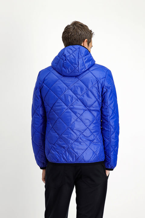 Navy Blue Hooded Quilted Sport Jacket