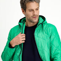 Grass Green Hooded Quilted Sport Jacket