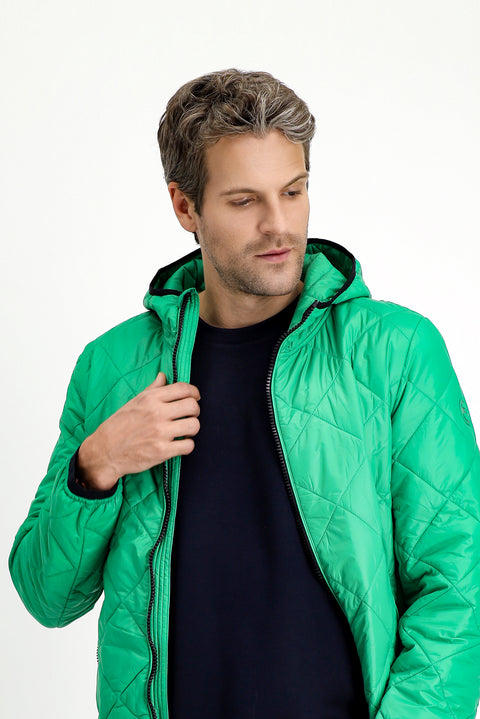 Grass Green Hooded Quilted Sport Jacket