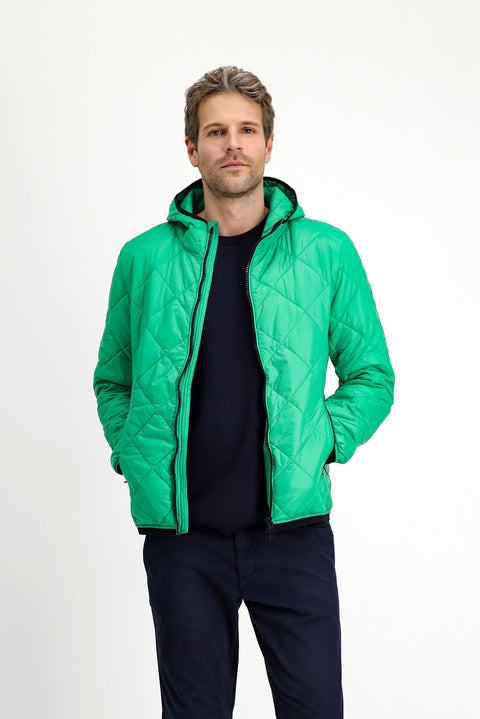 Grass Green Hooded Quilted Sport Jacket
