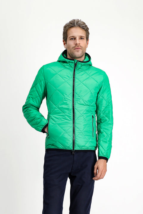 Grass Green Hooded Quilted Sport Jacket