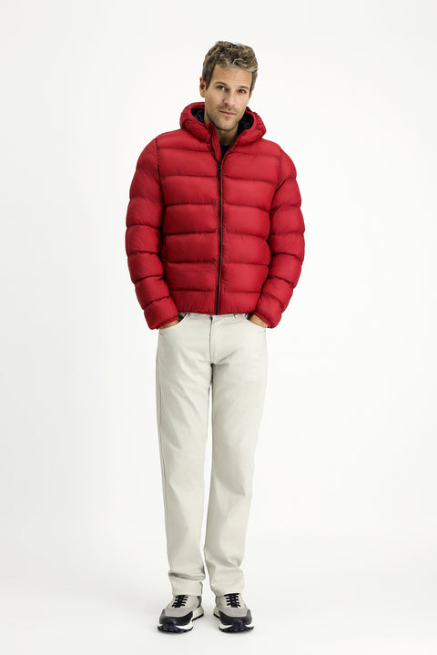 Dark Red Hooded Sport Puffer Jacket with Bag