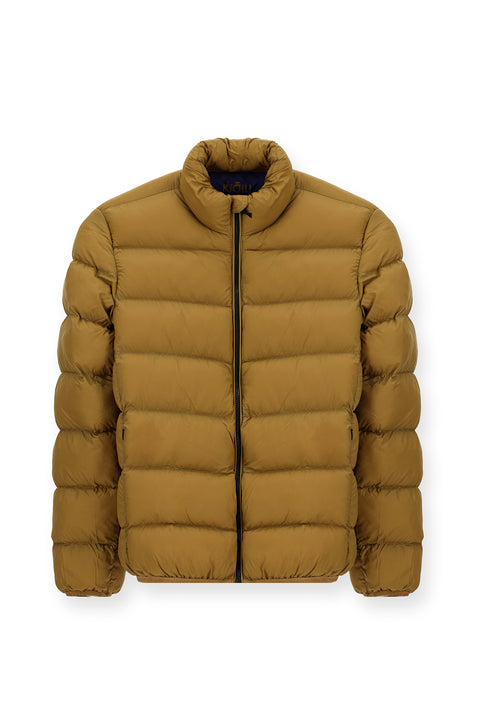 Mustard Yellow Stand Collar Zippered Pocket Windproof Sport Puffer Jacket