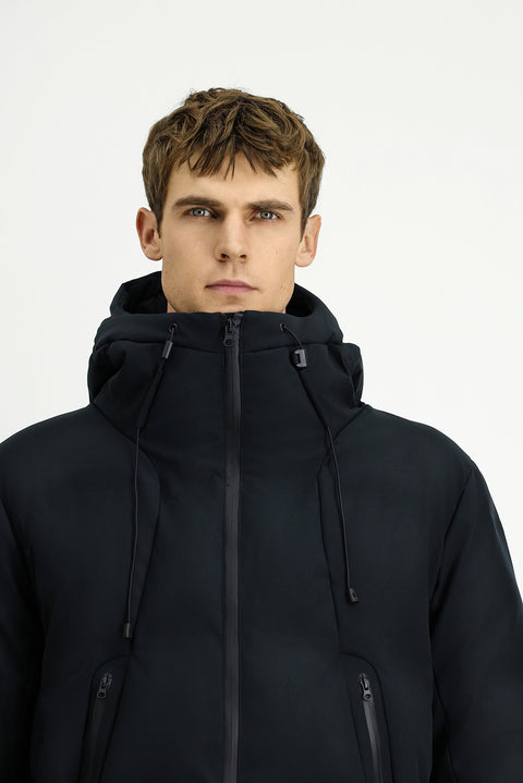 Black Hooded Padded Sports Jacket