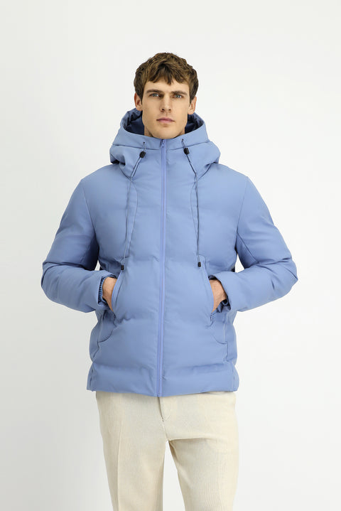 Aviator Blue Hooded Padded Sport Jacket