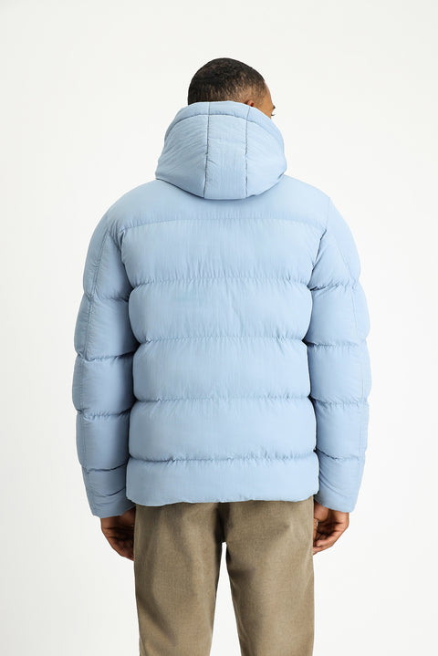 Aviator Blue Hooded Sport Puffer Jacket