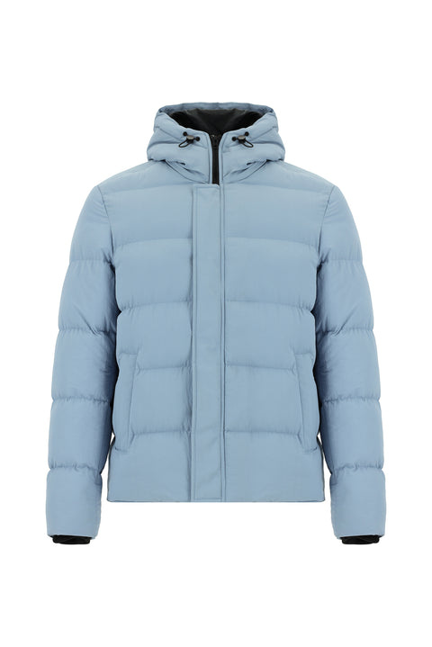 Aviator Blue Hooded Sport Puffer Jacket