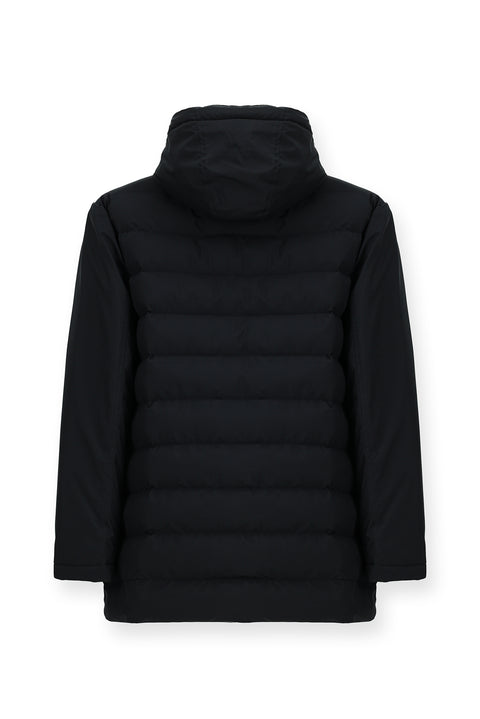 Dark Navy Slim Fit Hooded Jacket with Pockets and Zipper, Windproof, Sporty Puffer Jacket