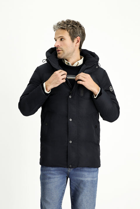 Dark Navy Hooded Sports Puffer Jacket