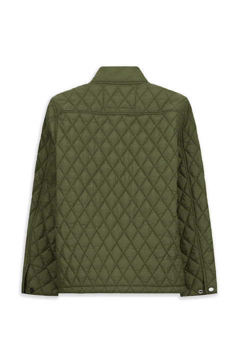 Medium Khaki Stand Collar Windproof Quilted Sport Jacket with Pockets and Zipper