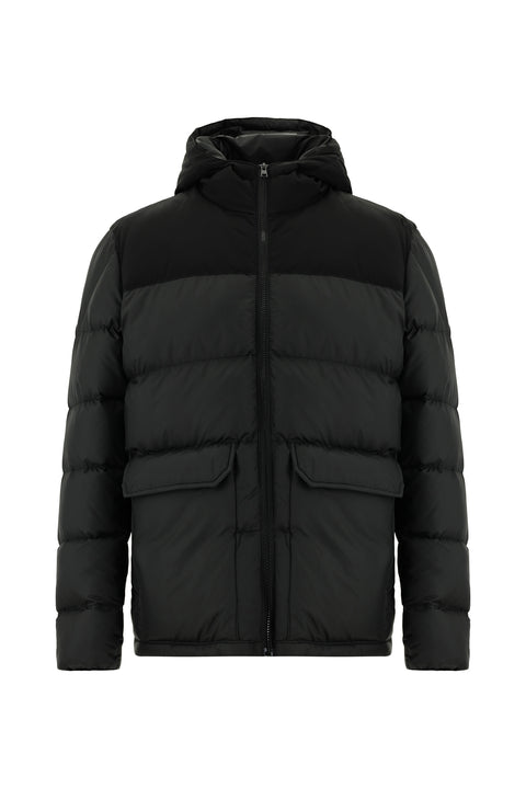 Black Slim Fit Narrow Cut Hooded Sport Puffer Jacket