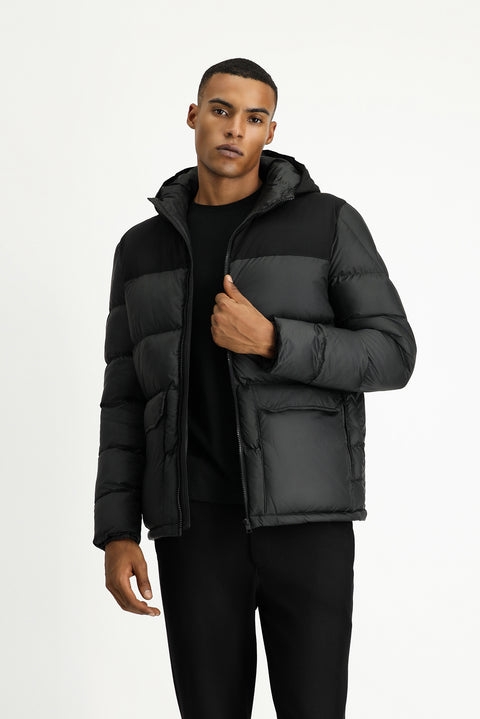 Black Slim Fit Narrow Cut Hooded Sport Puffer Jacket