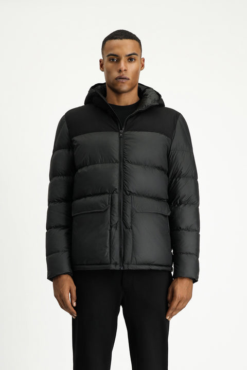 Black Slim Fit Narrow Cut Hooded Sport Puffer Jacket