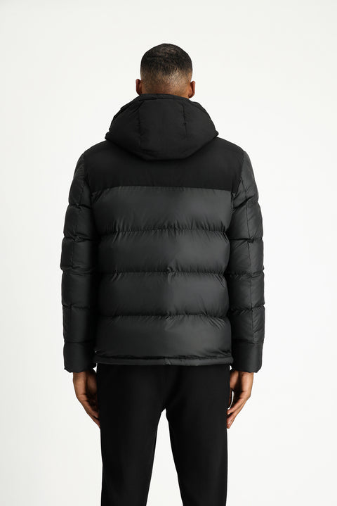 Black Slim Fit Narrow Cut Hooded Sport Puffer Jacket