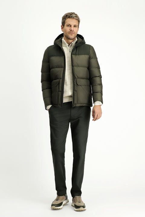 Orta Haki Slim Fit Dar Kesim Kapüşonlu Spor Şişme Mont