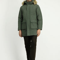 Medium Khaki Hooded Fur-Lined Sport Puffer Jacket