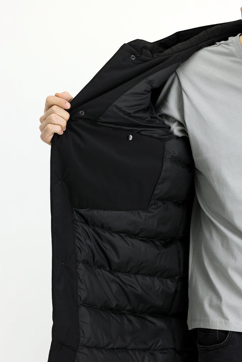 Siyah Slim Fit Dar Kesim Kapüşonlu Spor Şişme Kaban