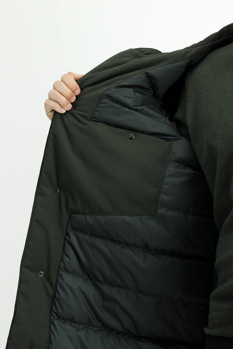 Medium Khaki Slim Fit Narrow Cut Hooded Sport Puffer Jacket