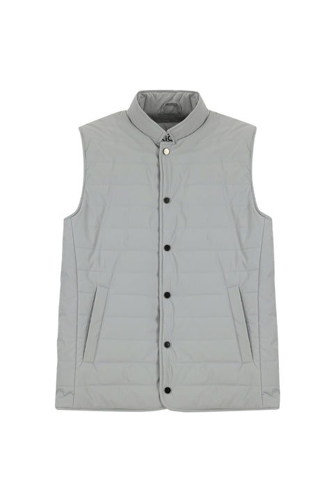 Orta Gri Slim Fit Dar Kesim Dik Yaka Çıtçıtlı Cepli Spor Kapitone Yelek