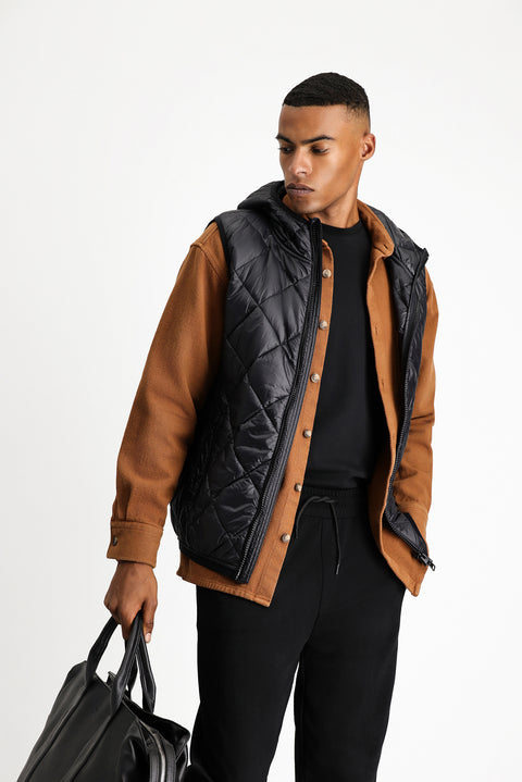 Black Hooded Quilted Sports Vest