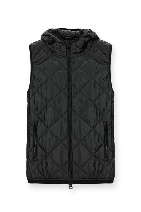 Black Hooded Quilted Sports Vest