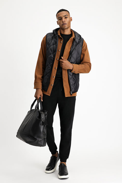 Black Hooded Quilted Sports Vest