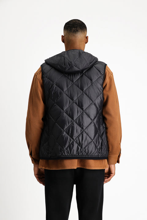 Black Hooded Quilted Sports Vest