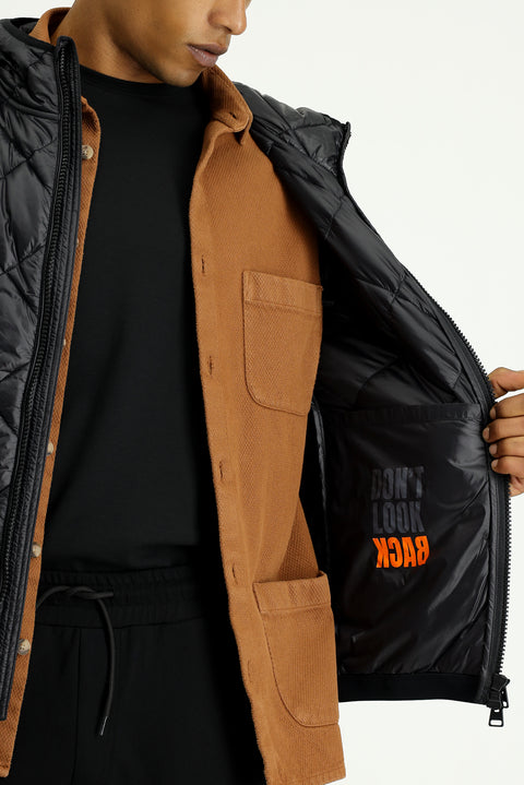 Black Hooded Quilted Sports Vest