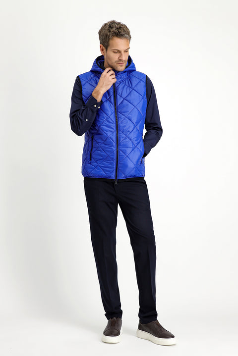 Navy Blue Hooded Quilted Sports Vest