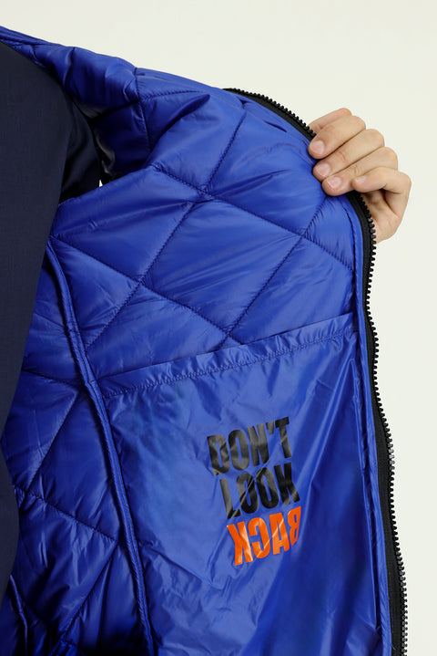 Navy Blue Hooded Quilted Sports Vest