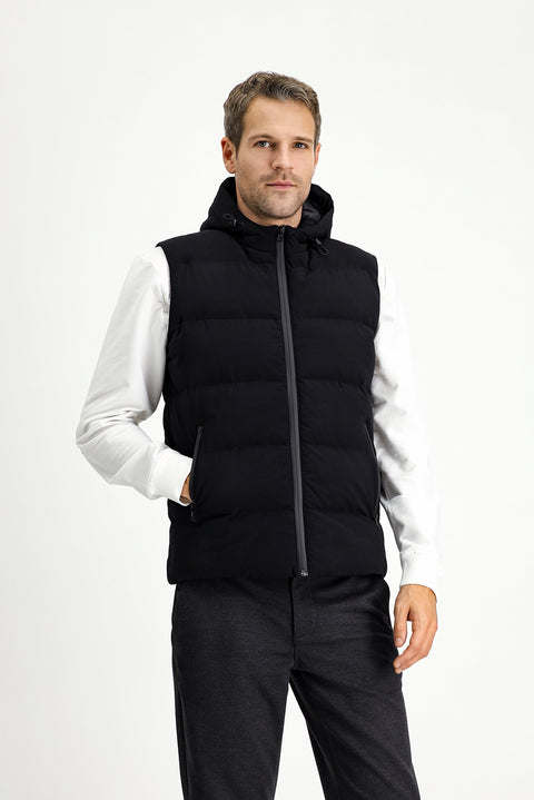 Black Hooded Sports Puffer Vest