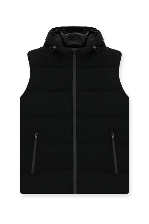 Black Hooded Sports Puffer Vest