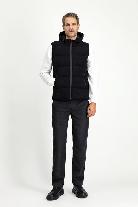 Black Hooded Sports Puffer Vest