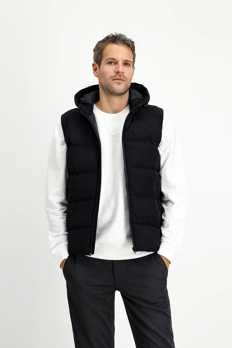 Black Hooded Sports Puffer Vest