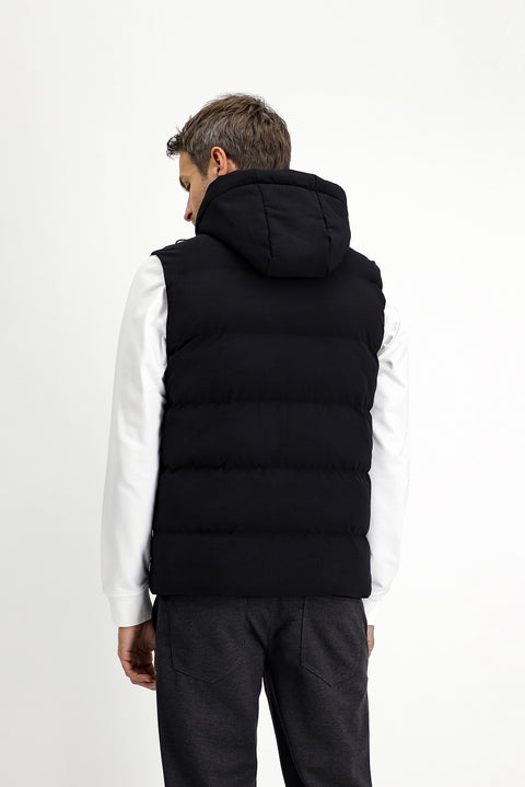 Black Hooded Sports Puffer Vest
