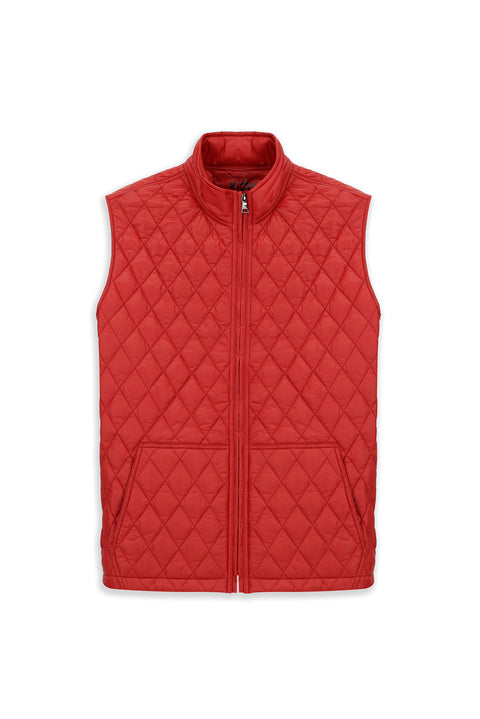 Coral Red Stand Collar Quilted Sports Vest with Pockets and Zipper