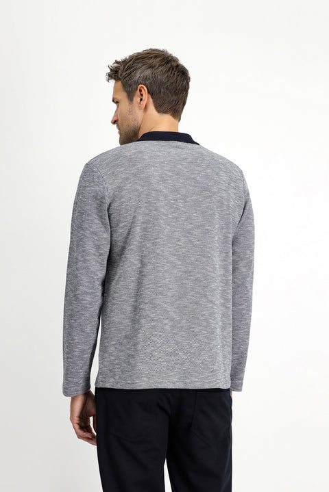 Açık Lacivert Polo Yaka Regular Fit Desenli Fermuarlı Pamuklu Sweatshirt