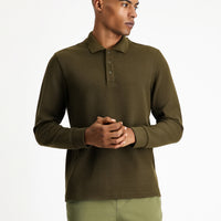 Soldier Khaki Melange Polo Neck Regular Fit Patterned Sweatshirt