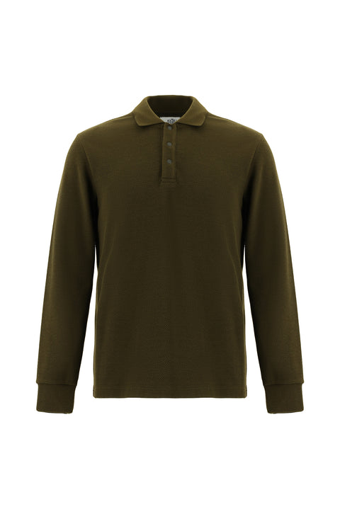 Soldier Khaki Melange Polo Neck Regular Fit Patterned Sweatshirt