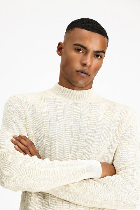 Off-white Semi-Turtleneck Slim Fit Striped Cotton Knit Sweater