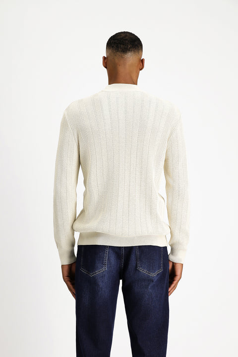 Off-white Semi-Turtleneck Slim Fit Striped Cotton Knit Sweater