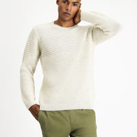 Light Beige Crew Neck Regular Fit Striped Knit Sweater